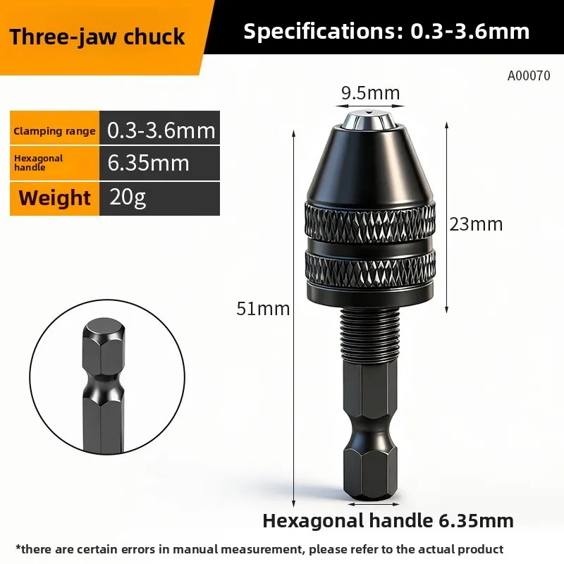 High Concentricity 3-Jaw Keyless Drill Chuck, 1/4