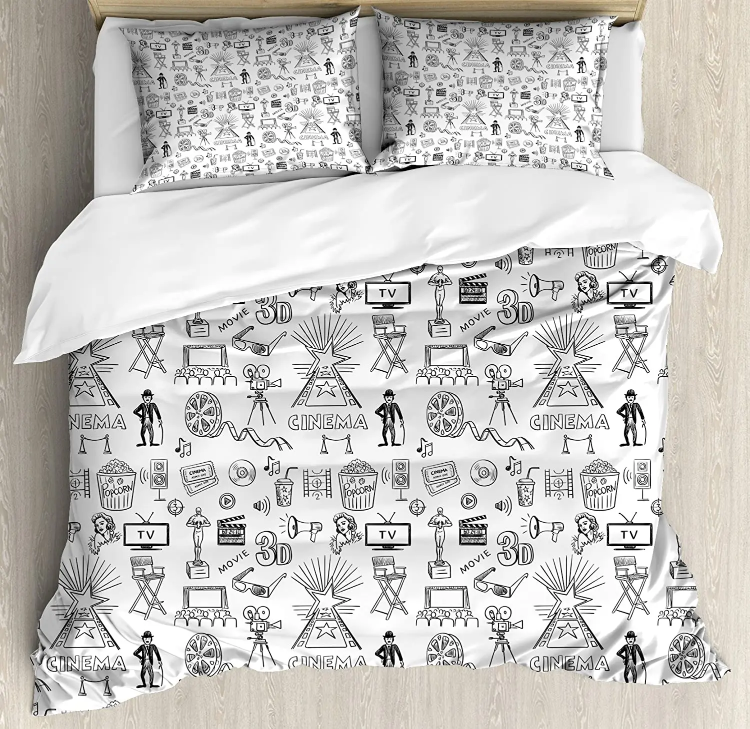 

Movie Theater Bedding Set For Bedroom Bed Home Vintage Cinema Poster Design With Grunge Ef Duvet Cover Quilt Cover Pillowcase