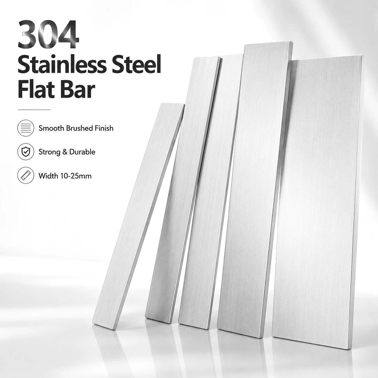 1-2Pcs 500mm 304 Stainlesss Steel Flat Bar, Brushed Metal Trim Strips for DIY Crafts, Kitchen, Hardware & Welding Projects