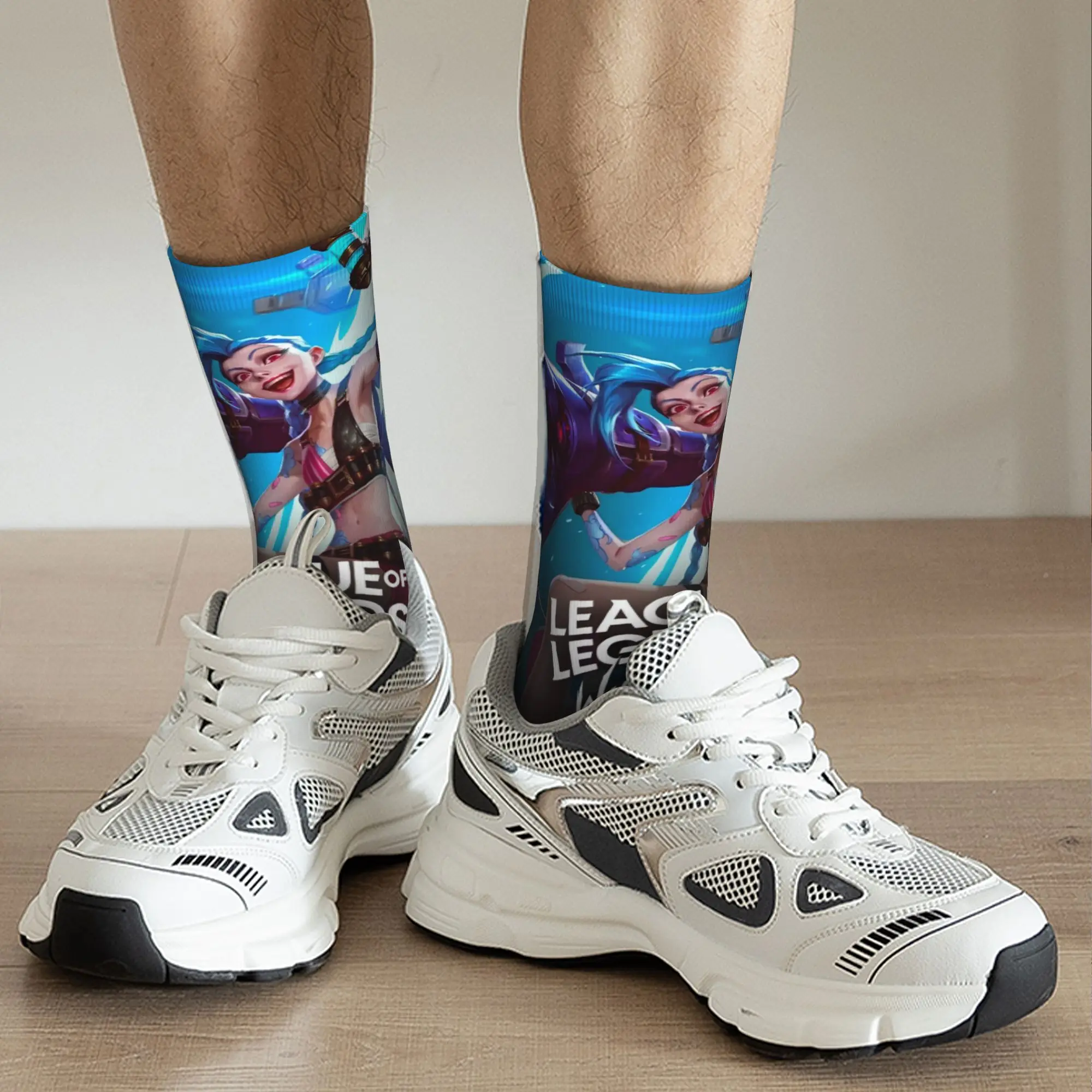 Jinx-Chaussettes de football Arcane pour femmes et hommes, absorbant la transpiration, chaussettes d'équipage en polyester, mode