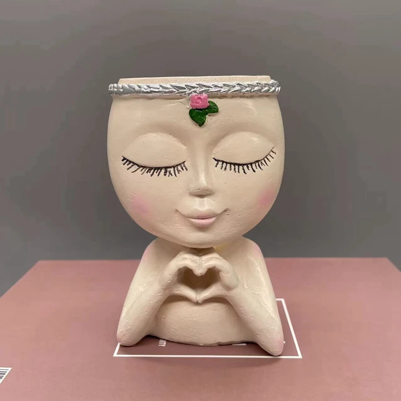 User inière de visage en résine mignonne, pots de plantes uniques, jardinière de visage, fleur succulente décorative
