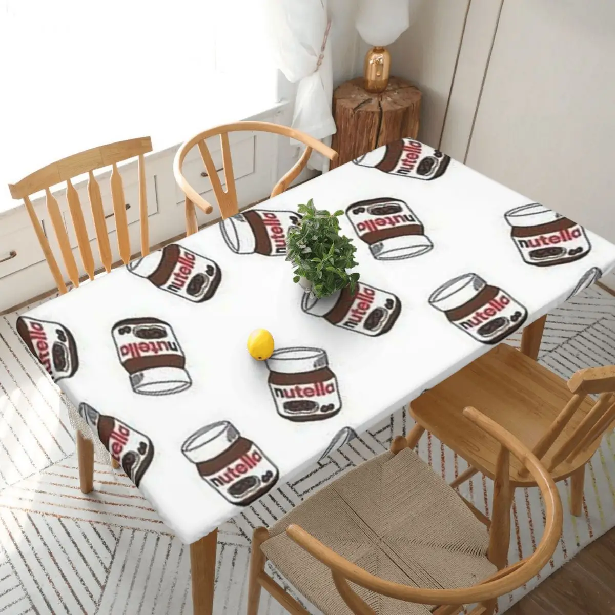 Nutella Pattern Customized Rectangular Tablecloth Waterproof Table Cover for Dining Events Table Cloth