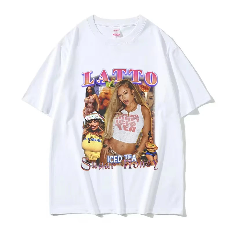مغني الراب كبير لاتو الجرافيك تي شيرت الرجال النساء الهيب هوب الرجعية الجمالية تي شيرتات قصيرة الاكمام موضة المتضخم القطن تيز الشارع الشهير #2