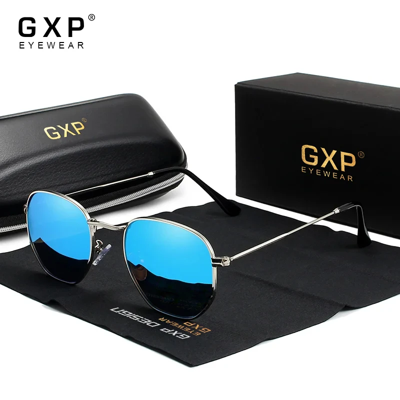 GXP Classic Reflective Sunglasses Men Hexagon Retro Sun glasses Stainless Steel Eyewear Oculos Gafas De Sol Shades