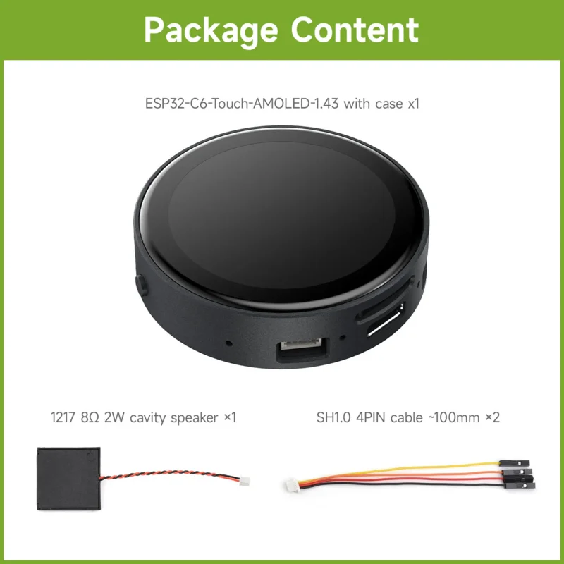 【Waveshare Original】 – ESP32-C6-Entwicklungsboard mit 1,43 Zoll AMOLED-Rund-Touch-Display |   466×466, 160 MHz RISC-V