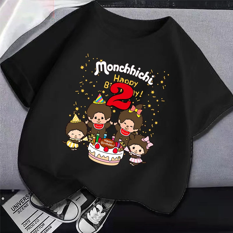 

Детская футболка MONCHHICHI для вечеринок, одежда на день рождения для мальчиков, футболки для девочек, одежда Kawaii, летние футболки, топы, детская праздничная одежда, подарок 2026