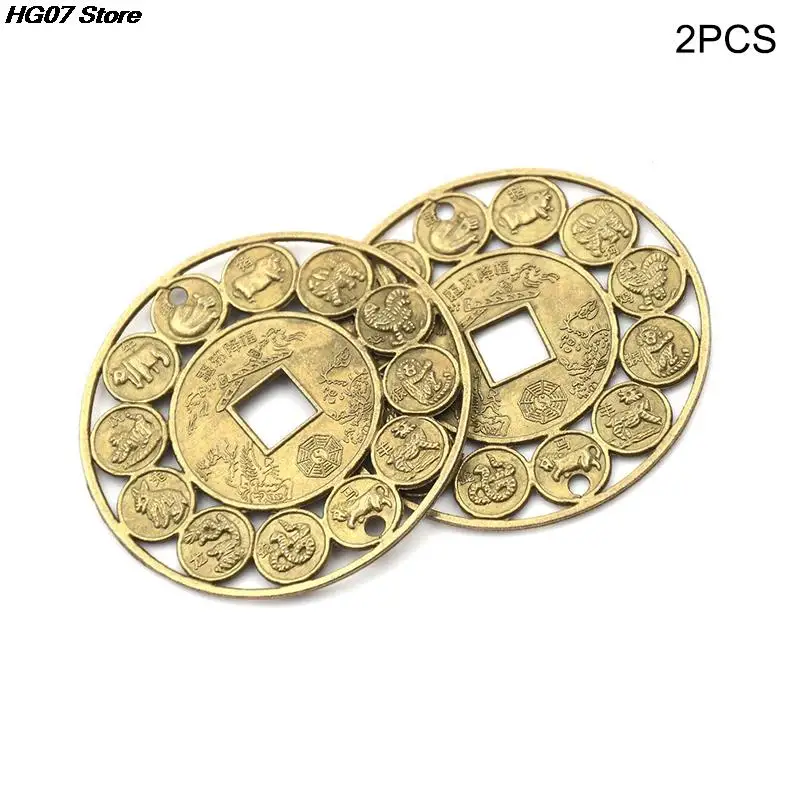 New 2pcs 4.5cm Gold Amulets for Good Luck Feng Shui Coins Amulet Money Prosperous Protection Zinc Alloy Auspicious Chinese Coins