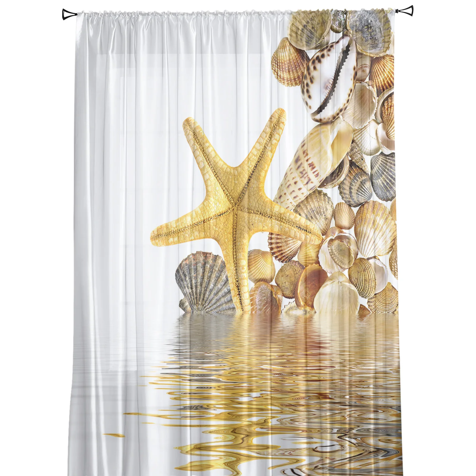 Water Wave Starfish Shell Reflection Sheer Curtains for Living Room Decoration Window Curtains Kitchen Tulle Voile Curtains