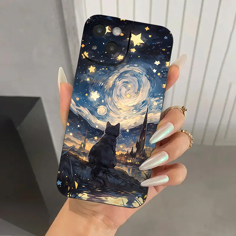 Funda de teléfono con patrón de gato estrellado para Xiaomi Redmi Note 13, 12 Pro Plus, 5G, 12S, 11S, 11, 10S, 10, 12, 13C, cubierta a prueba de