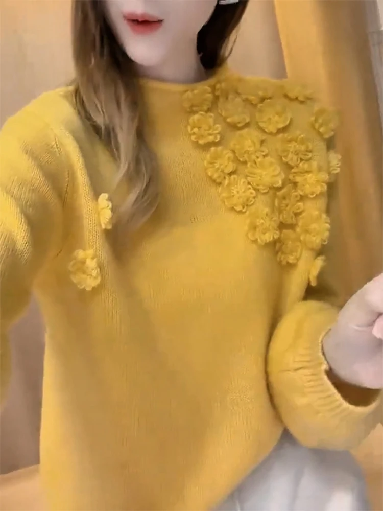 

Корейский элитный вязаный свитер с 3D-цветочным дизайном для женщин, осенне-зимняя новинка, большие размеры, универсальный молодежный топ