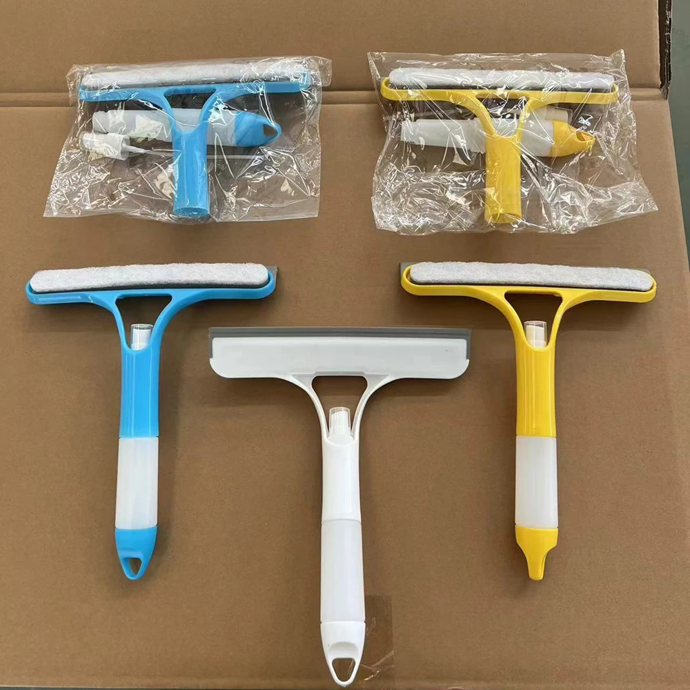 

3 in 1 Window Cleaning Squeegee Multi Function Glass Mirror Wiper with Spray Bottle Scrub Household Car Cleaner Tools