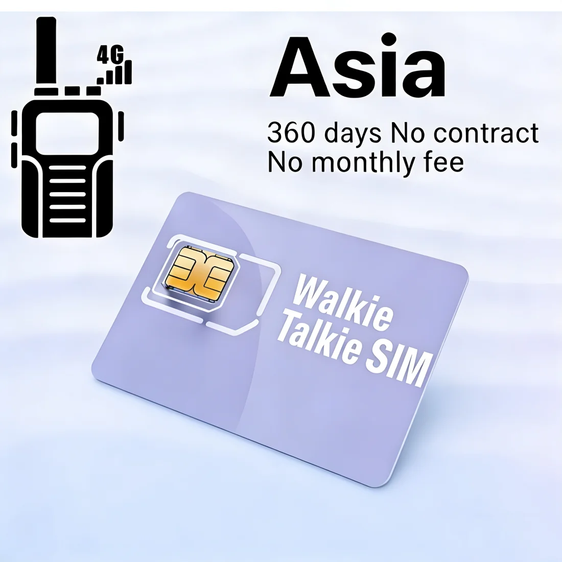 Walkie Talkie SIM Card Asia 4G LTE No Contract 1GB/360 Days Triple-size SIM for POC PTT ZELLO K300 Radios