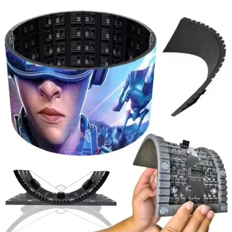 Indoor Curved   Panel Display Flexible Soft Module 320x160mm Full Color Cylinder  Screen P1.8 P2 P2.5 P3 P4