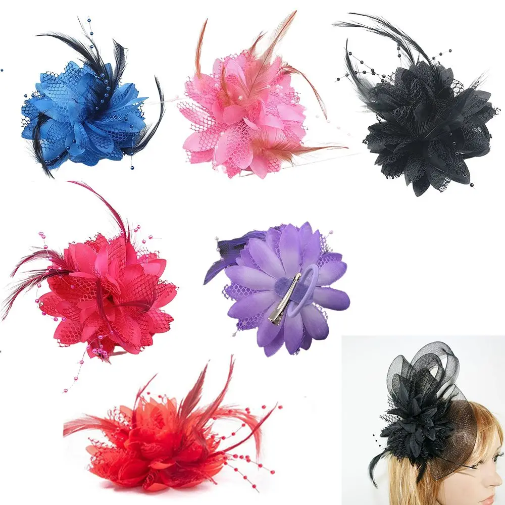 Latin Dance Performance Brooch Fascinator Wedding Hair Accessories Wrist Flower Bridal Hairpin Headdress Feathers Hair Clip