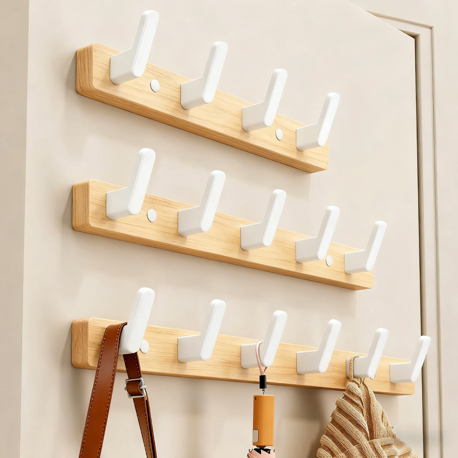 Ganchos de Madera de Nogal para Entrada, Ganchos Rústicos para Colgar Abrigos, Sombreros, Bolsos, Llaves, Ganchos de Madera Natural Resistentes para Montar en la Pared