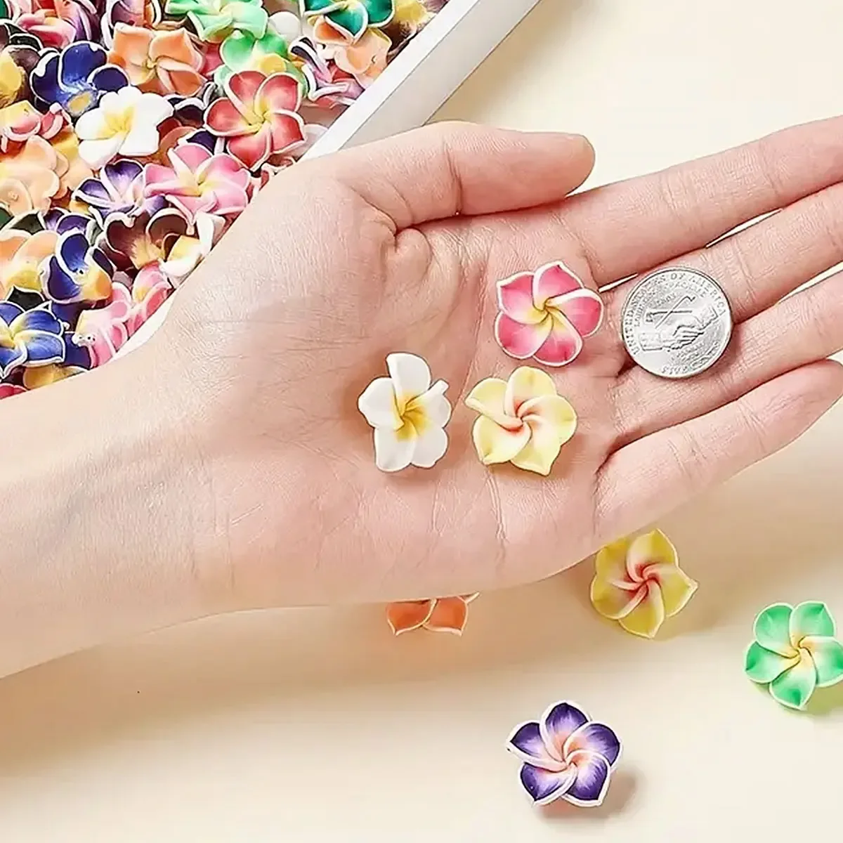 1.5cm 30pcs Random Color Mixing Beautiful Polymer Clay Plumeria Frangipani Flower Beads For Diy Jewelry Making Accessories