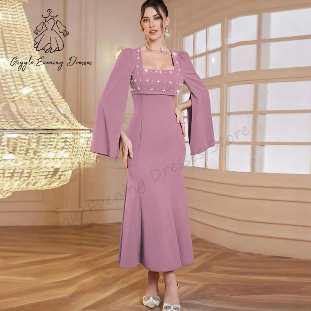 

Giggle Evening Dresses Square Neckline Split Beading Straight elegant Fashion Formal Saudi evening gala dress for women 2024