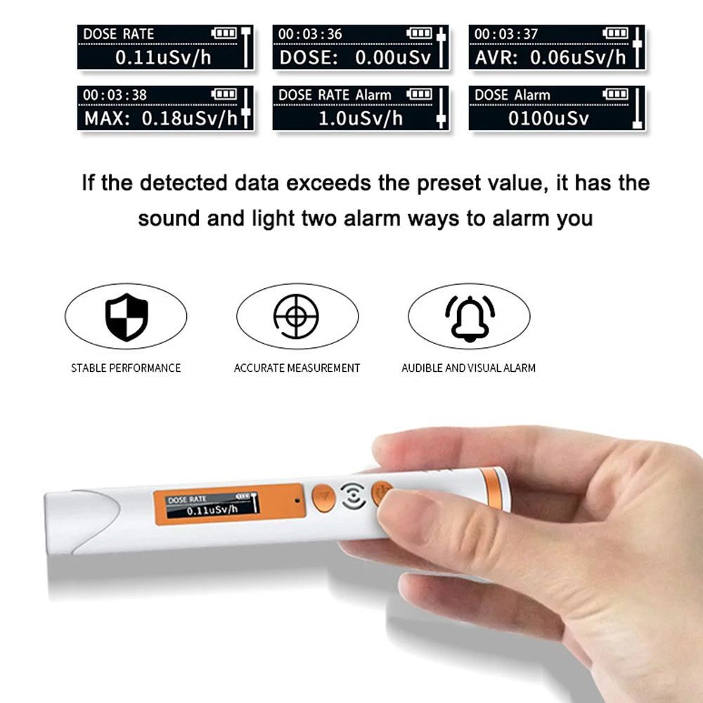 Handheld portable pen-type nuclear radiation detector, ray detector, sound and light alarm, cumulative average dose rate