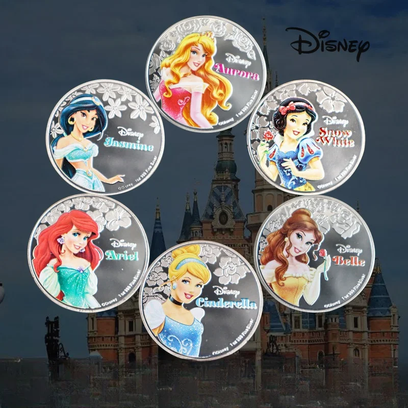 

6PCS Kawaii Disney Princess Commemorative Coin Snow White Cinderella Sleeping Beauty Action AnimeCollectible Toys Ornaments Gift