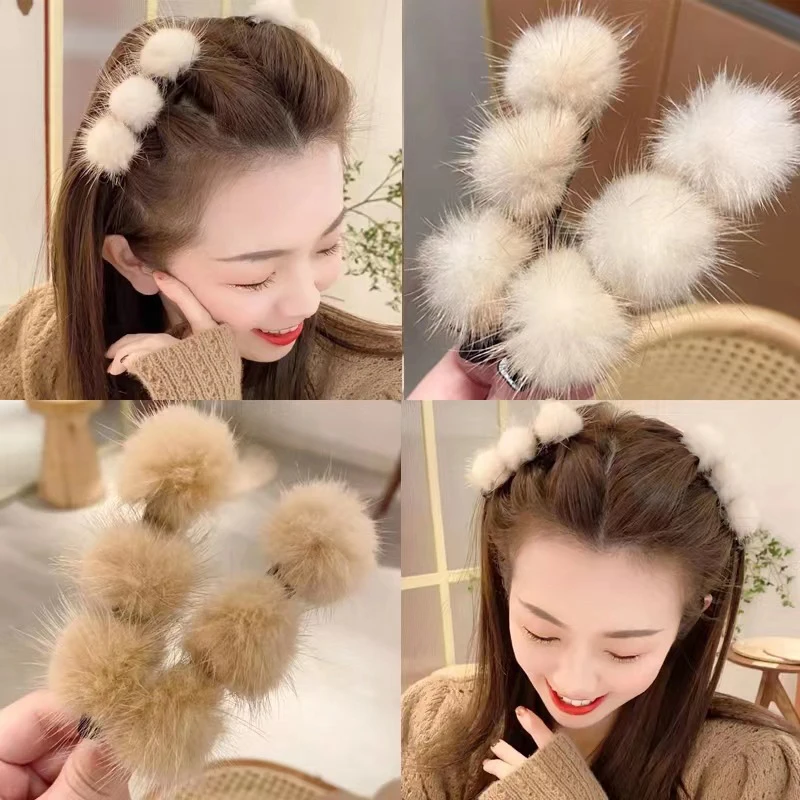 New Winter Plush Ball Braided Hair Clips Side Bangs Braided Barrettes Hairpins Women Girls Headwear Hair Styling Accessories