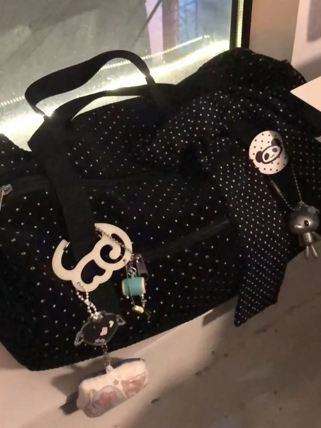 Large Capaci Sports Fitn Travel Tote Bag Bla Polka Dot Single oulder Bag Versatile 2024 New Sle Handbag for Youth