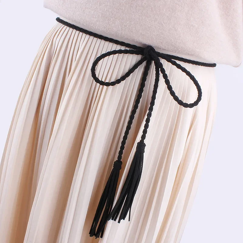 fashion women waist tassel Braided Twist weaving belt knitted decorated rope for dresses shirt
