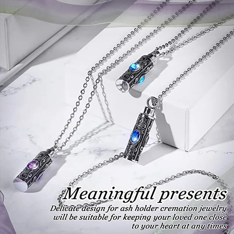 مجوهرات جنائزية ل رماد كريستال قلادة مجوهرات تذكارية للرجال والنساء خمر اسطوانة جرة رماد قلادة قلادة