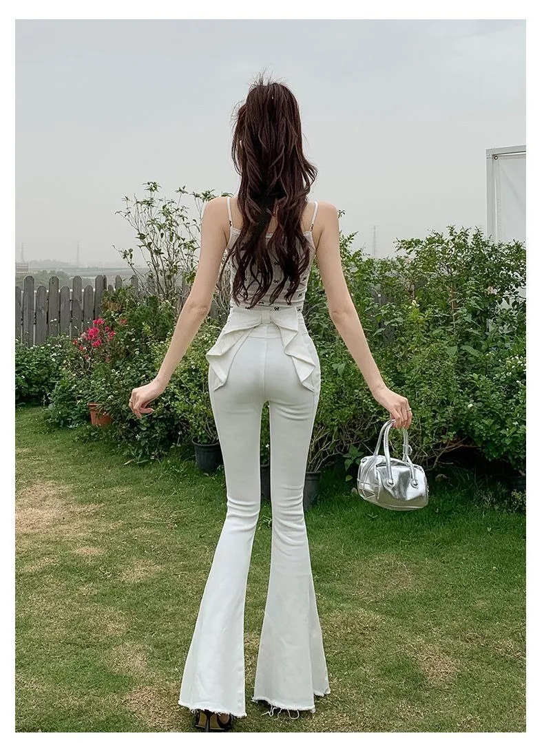 Bow Tie Jeans Women's American Vintage Three-dimensional Micro-large Summer Thin Pants New High-waisted Skinny Hip Flare Pants
