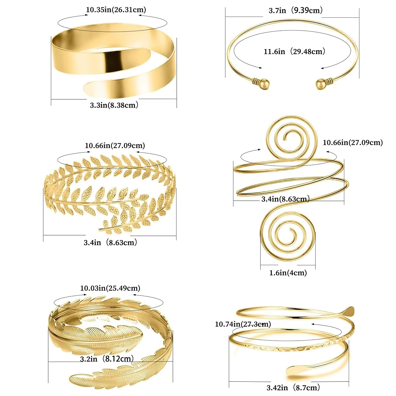 FTCY 6 Pieces Upper Arm Bracelet for Women Silver Gold Color Bracelet Bangle Set Adjustable Armband