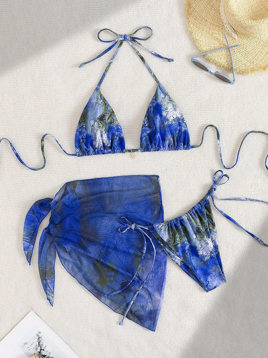 

3Pcs Micro Bikini 2026 Swimsuit Women Sexy Swimwear Female Bandeau Biquini Floral Skirt Bathingsuit Swimming Suit Beachwear