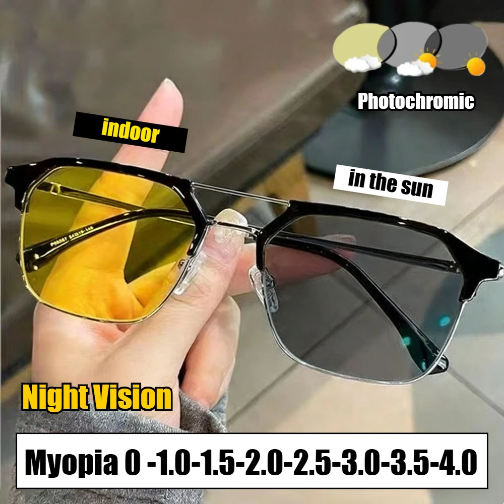 

Day-Night Dual-Use Myopia Night Vision Glasses Night Driving Anti-Glare Night Vision Glasses Semi-Rim Photochromic Glasses -4.0