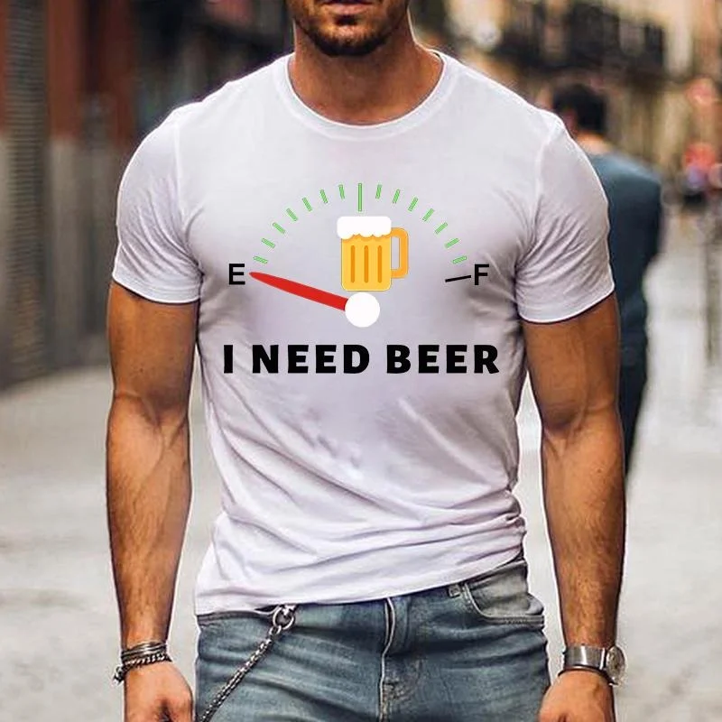 Cute I Need Beer Print T-shirts For Men Summer Lovely Short Sleeve Casual T-shirts Funny Men Graphic Round Neck Tops