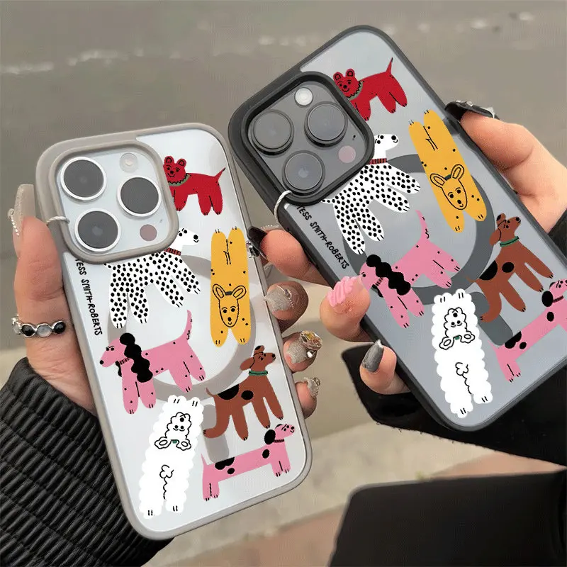 

Korean Magnetic Case for iPhone 17 16 15 Pro Max 14 13 Pro 12 11 Plus Camera Protection for Magsafe Male Female Ins Dog Cartoon