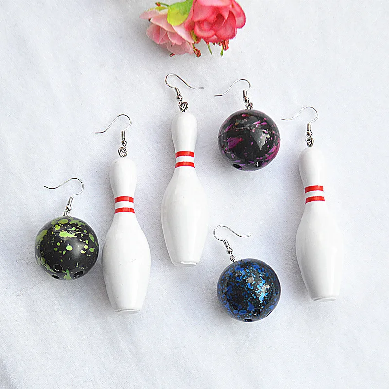 Exaggerated Sports Series Table Tennis Tennis Bowling Earrings High Grade Stereo Double-sided Fashion Asymmetric Ball Eardrop