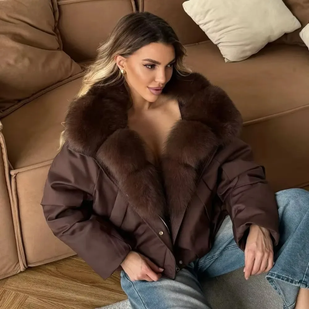 Winter Puffer Jacket Women Luxury Natural Fox Fur Jacket Thick Warm Duck Down Coat Fur Collar Puffer Coat Waterproof Outerwear