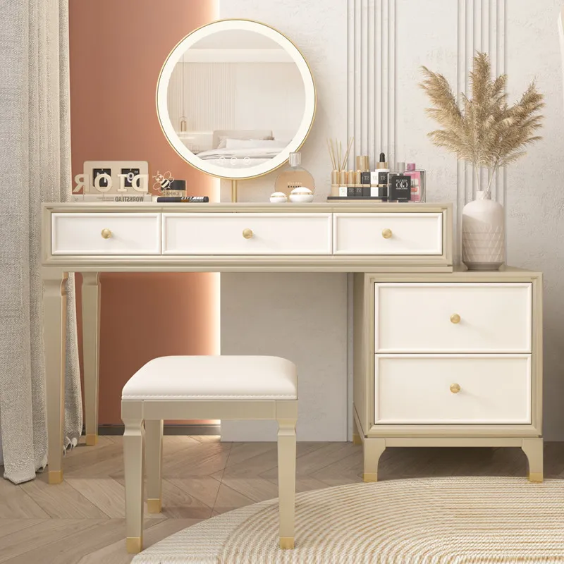 Light Luxury Modern Minimalist Solid Wood Dressing Table Makeup Cabinet Storage for Small Bedroom Spaces