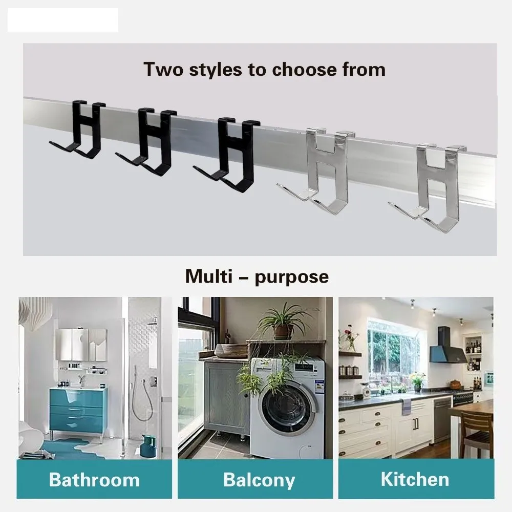 2/4pcs Metal Glass Door Hook No Drilling No Trace Towel Storage Hook Multi-functional Durable Bathroom Organizer for Bath Towel
