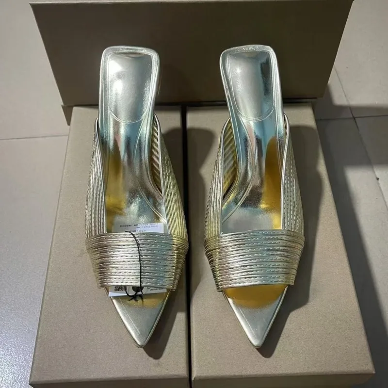 Sexy Peep Toe Wome Mules Shoes Luxury Gold Elegant Daily Wear Slingback Brand Design Summer High Heels Ladies Modern Sandals image 2