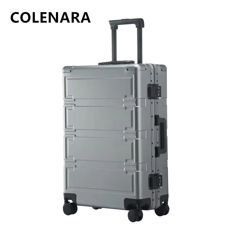 COLENARA Men's Suitcase All Aluminum Magnesium Alloy Boarding Box Business Trolley Case 20