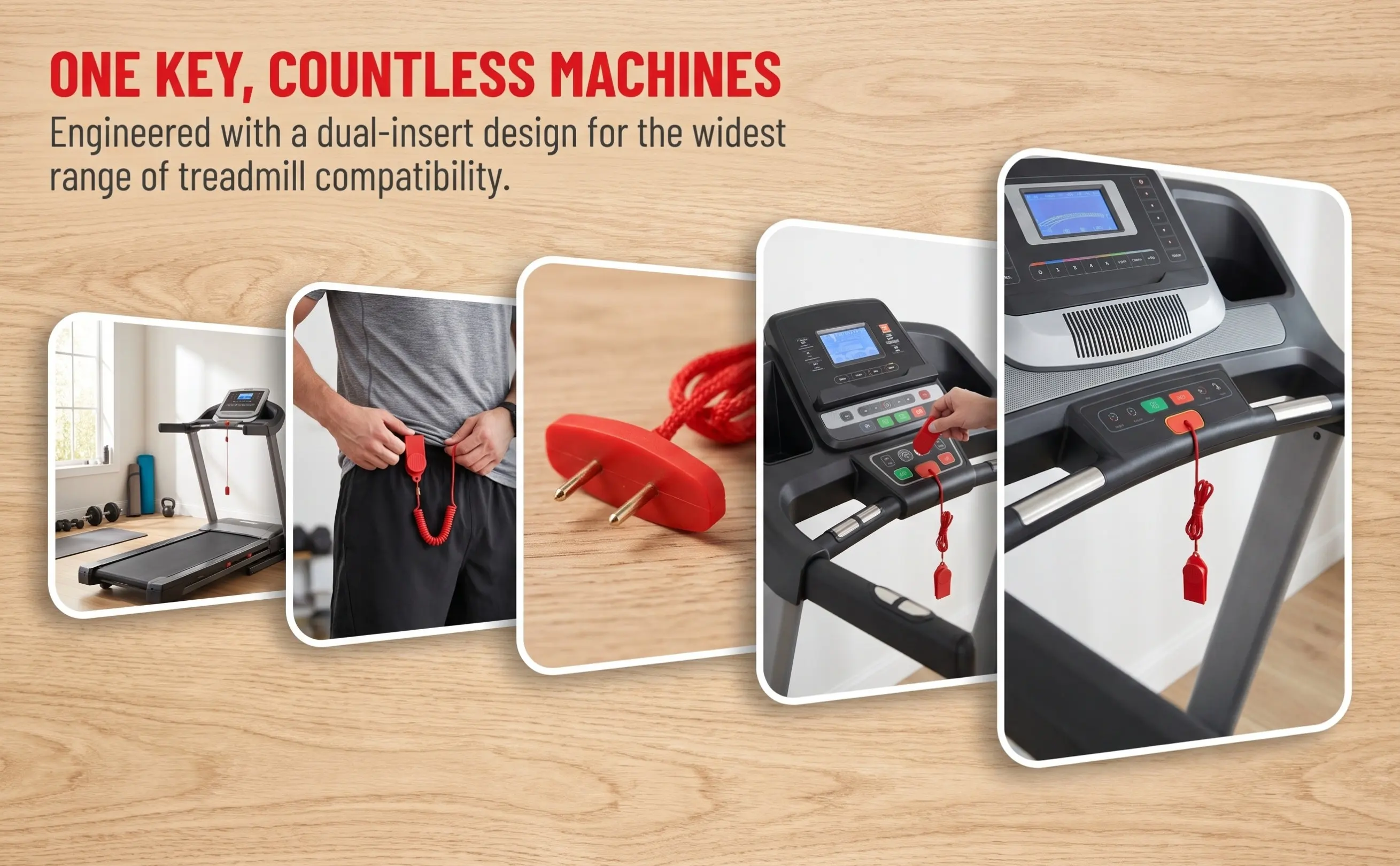 Dual Insert Treadmill Safety Key Emergency Stop Switch Equipment Accessory Start for Running Machine
