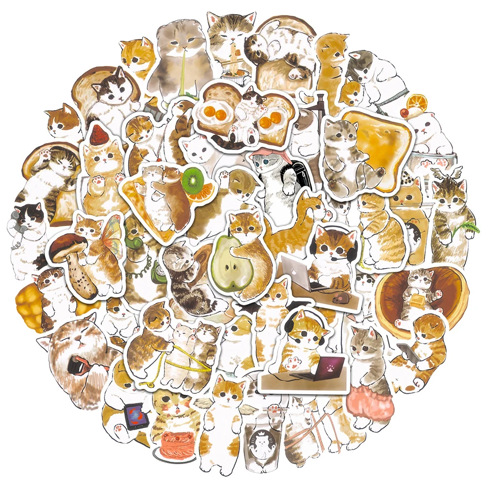 10/30/50PCS Cute Cat Cartoon Stickers Aesthetic Kawaii Animal Decals Kids Toys Scrapbook Laptop Luggage Phone Graffiti Sticker