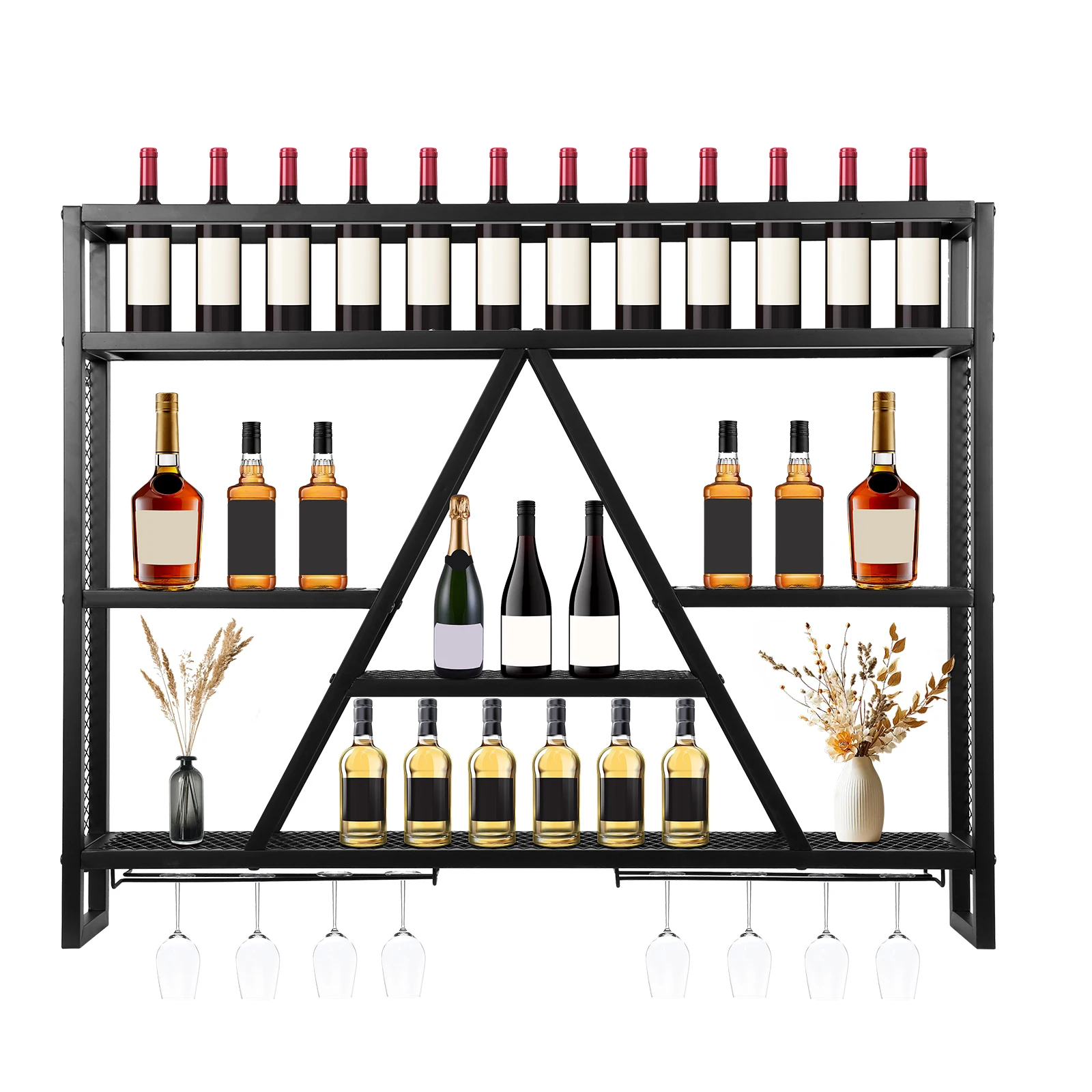 

Wall Mounted Wine Rack Multi-Purpose Bar Liquor Bottle Display Shelf Large Capacity for Kitchens Bars Cafes
