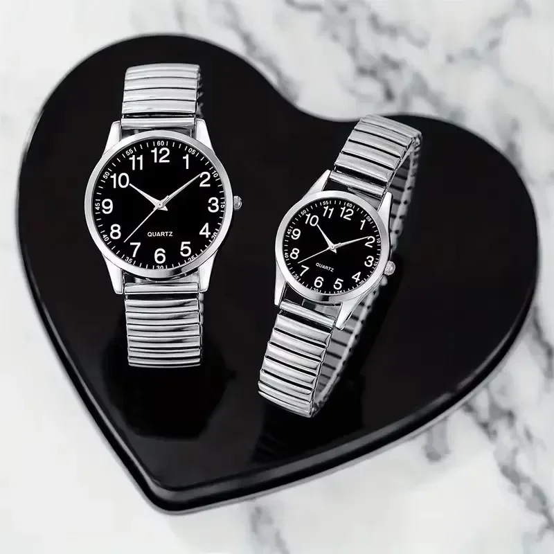 1/2PCS Simple Fashion Couple Watches Arabic Dial Men's Quartz Watch Elastic Band Women's Wristwatches