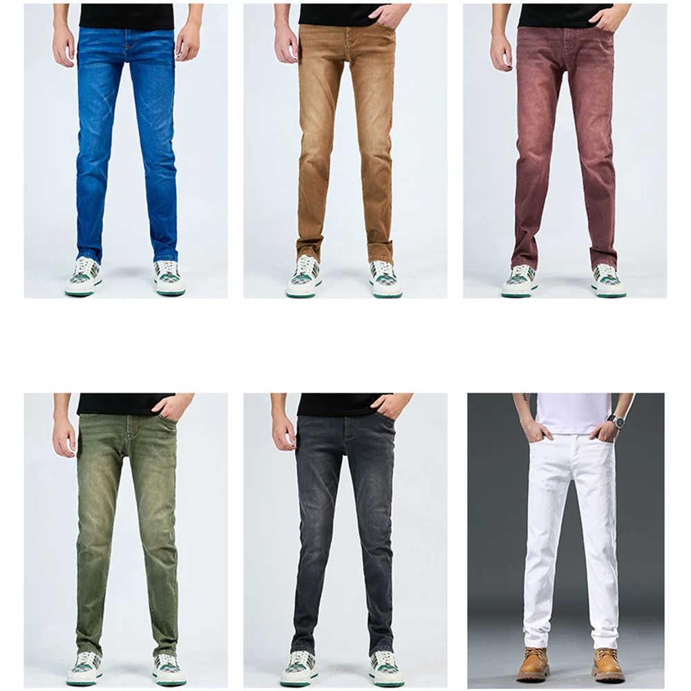 2025 가을 남성용 화이트 슬림핏 스트레이트 진 캐주얼 스트레치 데님 팬츠 편안한 패션 스트릿웨어 남성 브랜드 의류