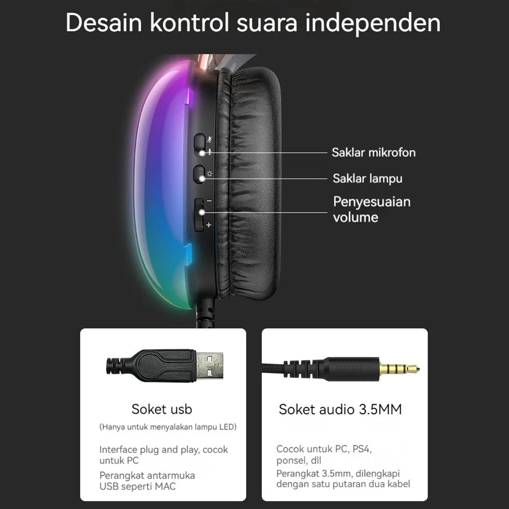 A46U ONIKUMA Gaming Headset with RGB Dynamic Lighting Wired Over-Ear Headset with Noise Canceling Microphone for PC Black