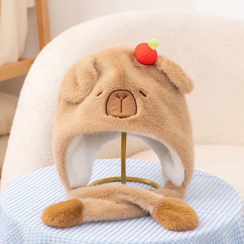 Capybara Moving ear hat Ears Capibara Kawaii Plush Hat kapibara Outdoor Funny Pinching the Ear Cartoon Caps