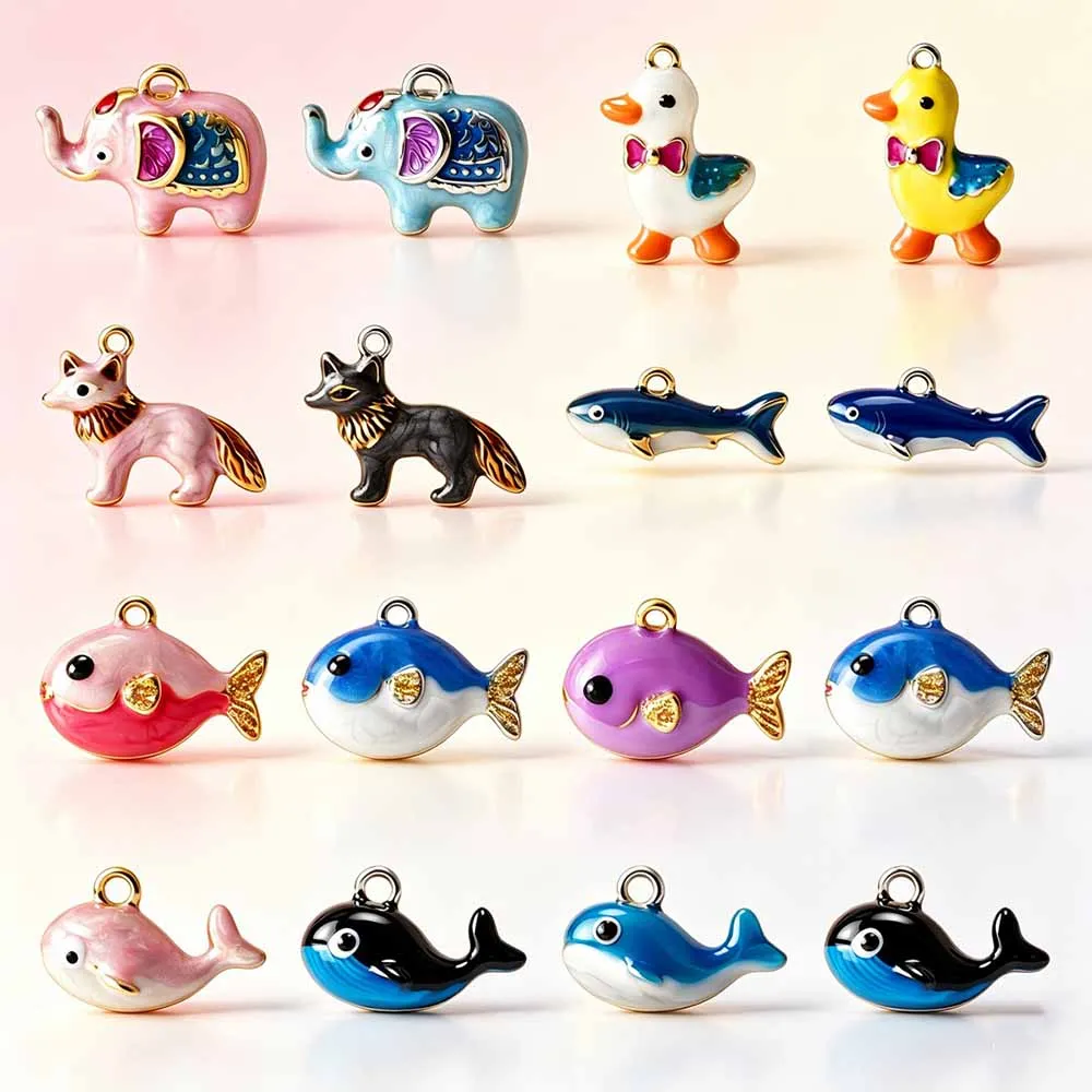 2pcs Enamel Duck Shark Wolf Stainless Steel Charms 3D Handpaited Whale Elephant Animal Beads Pendants For Jewelry Making Supply