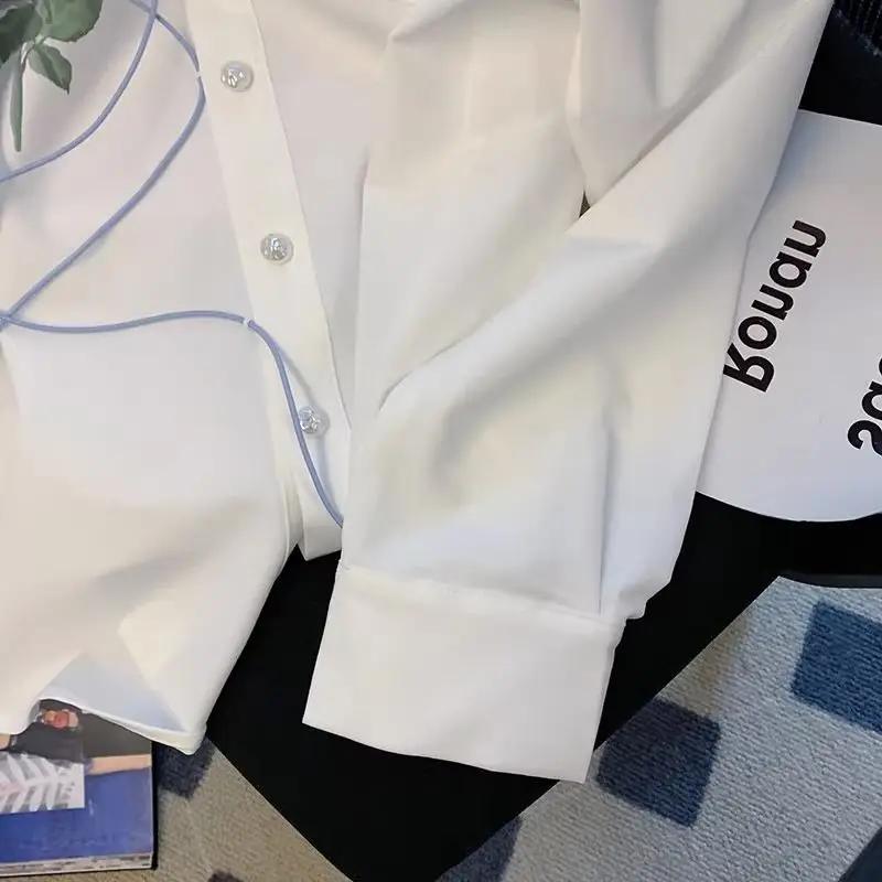 Rose Spring Elegance Literature White Shirt Women 2024 Spring New Niche Loose Westernization Single-breasted Long Sleeved Shirt