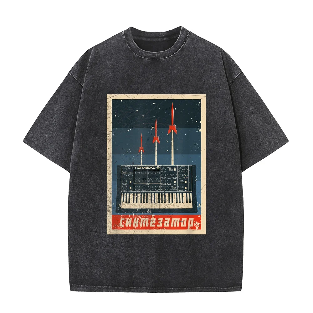Vintage Soviet Synthesizer Analog USSR T-Shirt Shirts Y2k Marcas Lujo Black Printed Top Text Print Short Cotton T Shirt