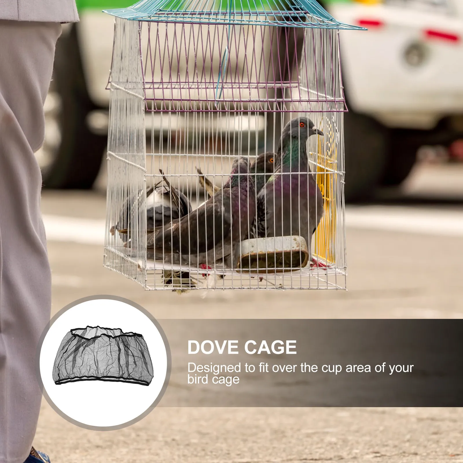 Mesh Bird Cage Cover Skirt Size M Black Heavy-Duty Airy Fabric Cage Net Catcher Floor Scatter Protector Machine Washable